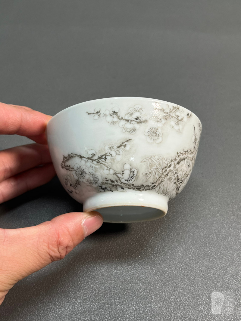 清雍正  墨彩梅花杯 - 图3